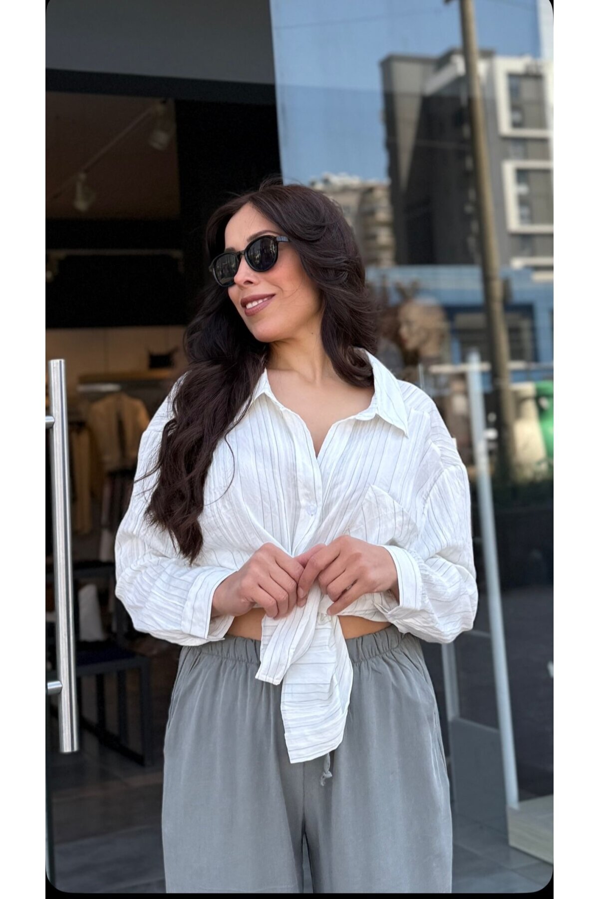 Kadın Çizgili Oversize Gömlek