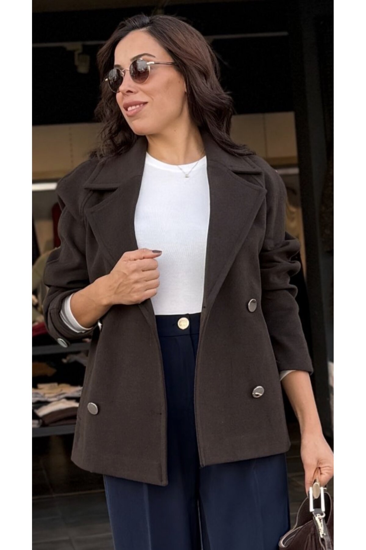 Kadın Düğmeli Kurvaze Kısa kaban