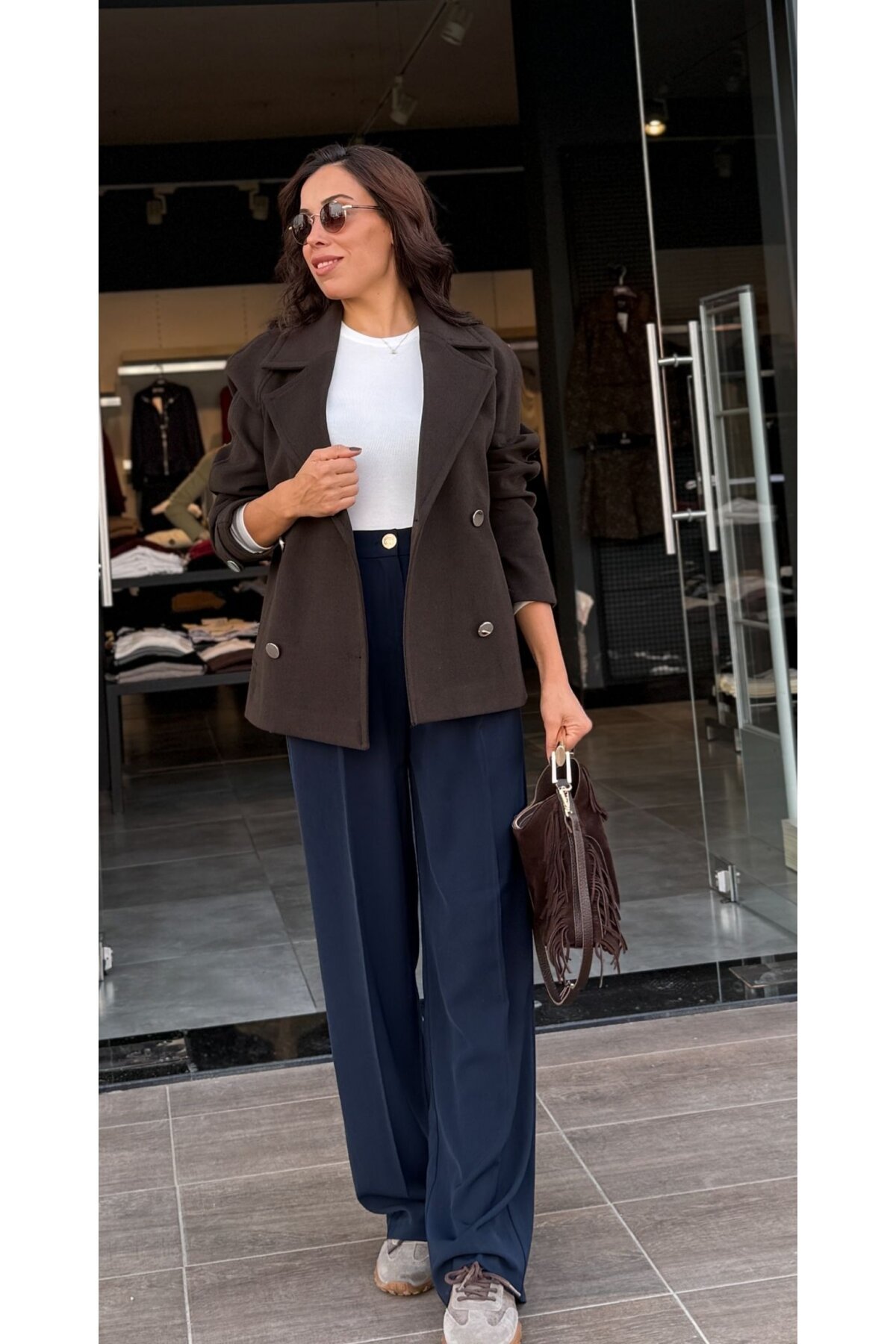 Kadın Düğmeli Kurvaze Kısa kaban