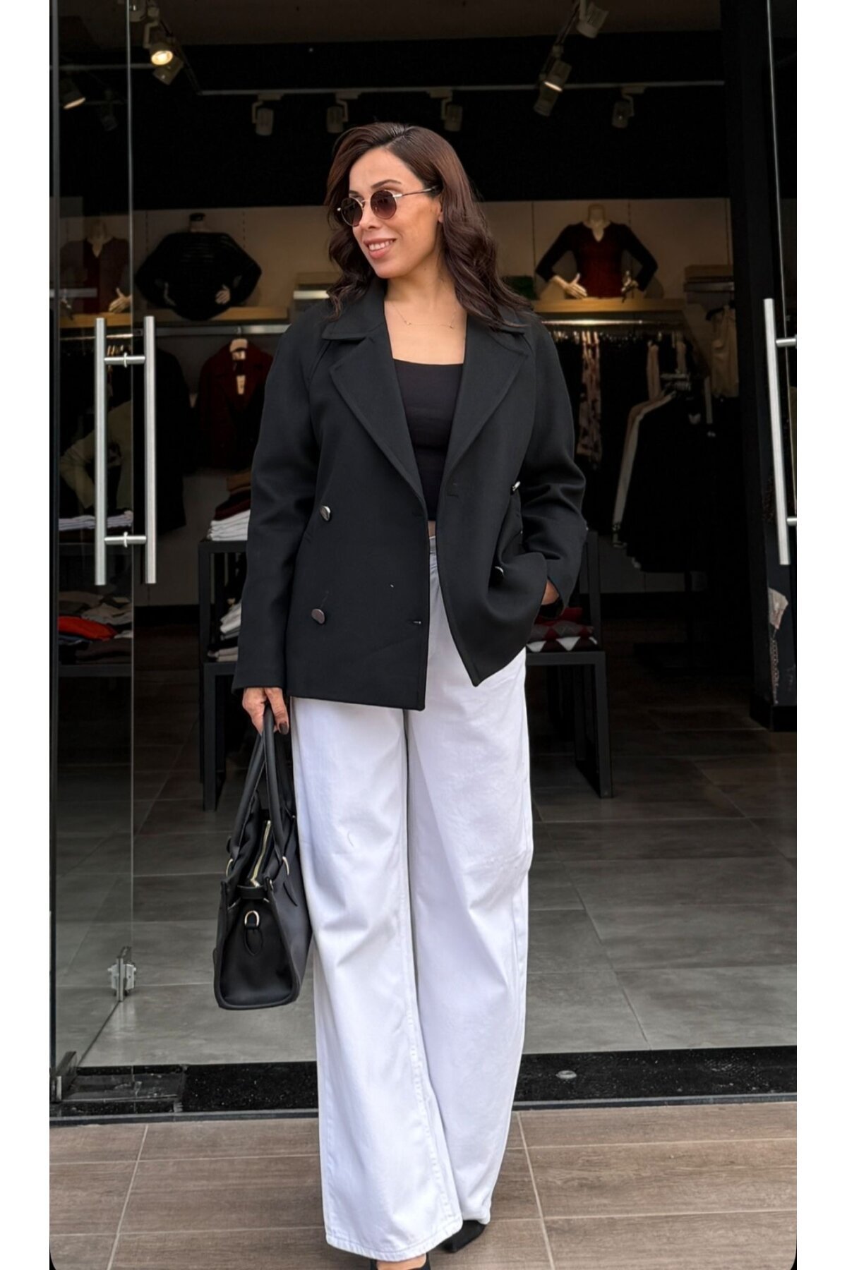 Kadın Düğmeli Kurvaze Kısa kaban