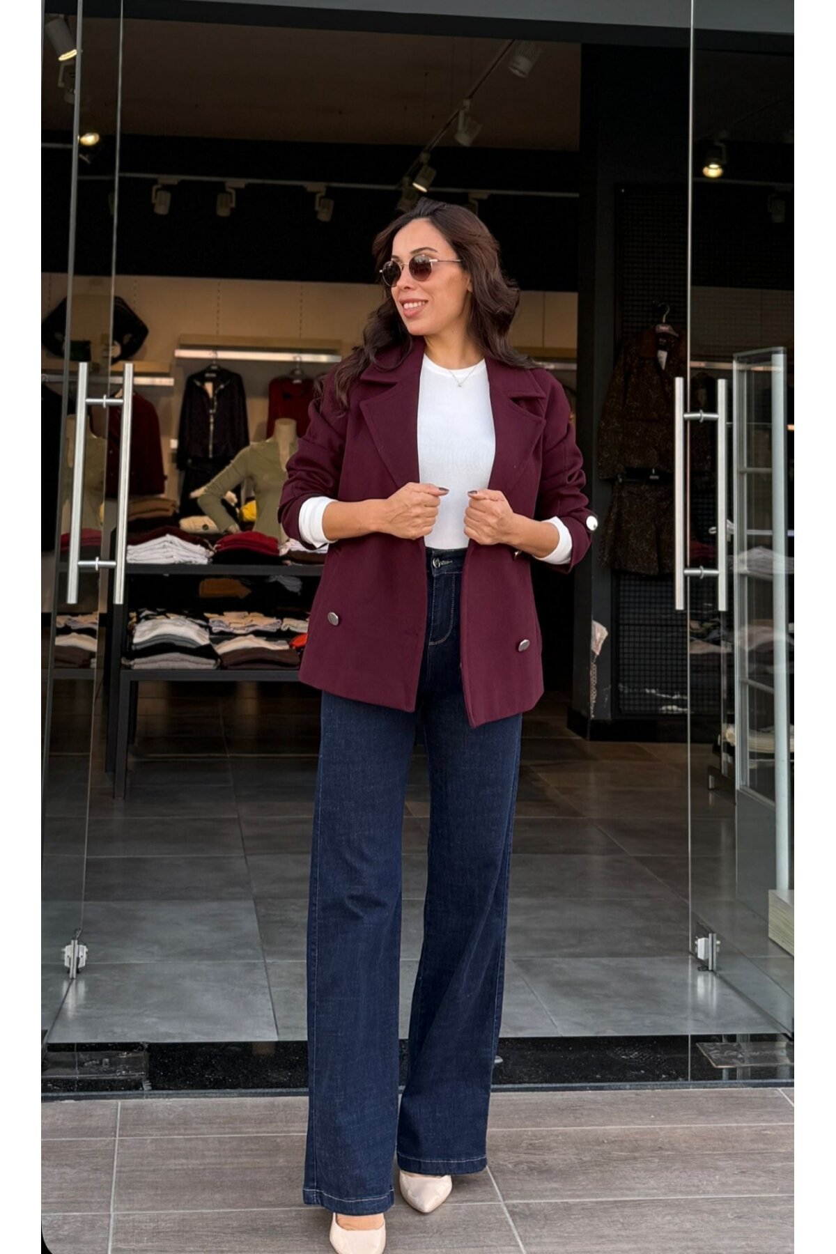 Kadın Düğmeli Kurvaze Kısa kaban