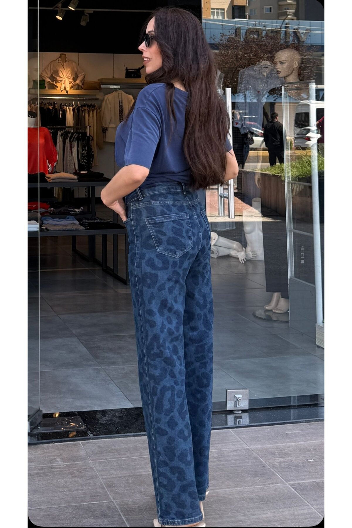 Kadın Leopar Desenli Jean Pantolon