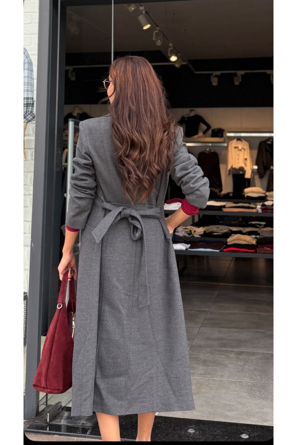 Kadın Maxsi Boy Kaşe Kaban