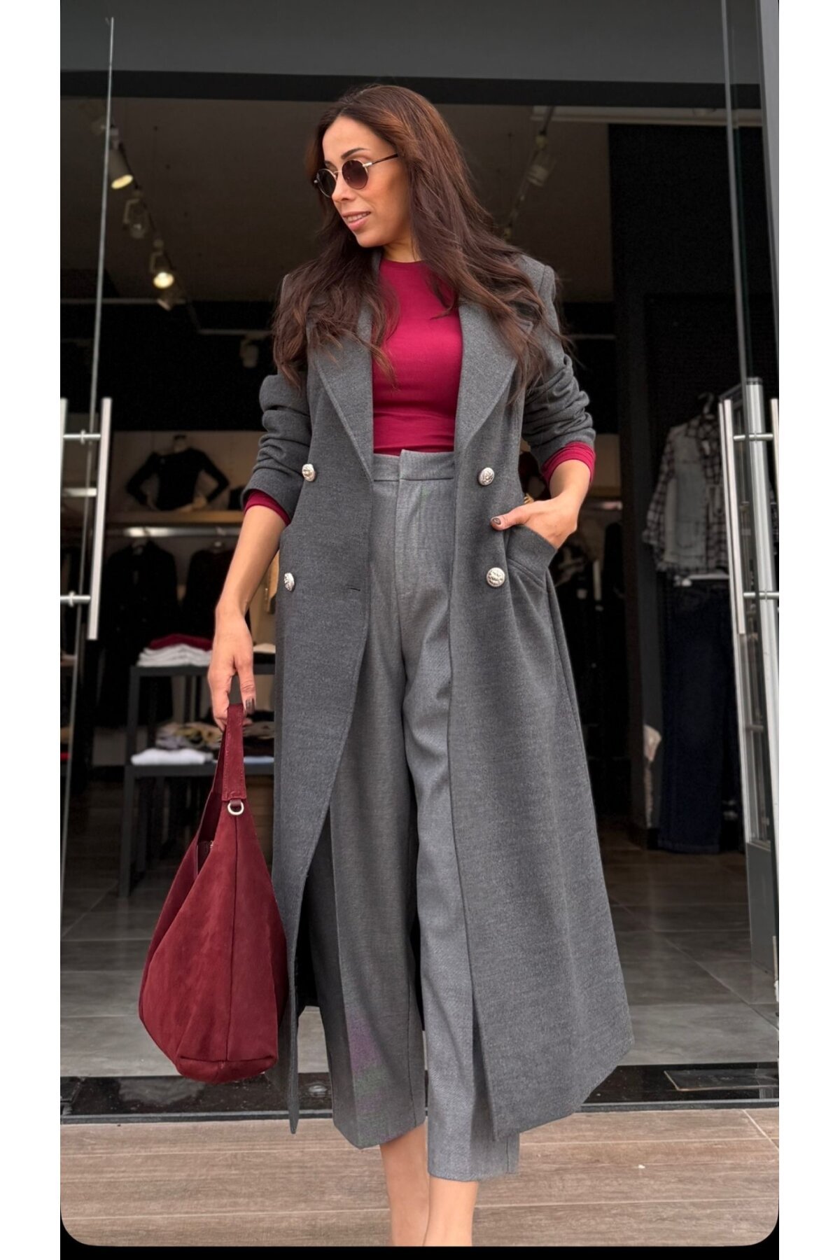 Kadın Maxsi Boy Kaşe Kaban