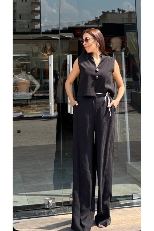 Kadın Alt Palazzo Pnt Üst kolsuz Dik Yaka Yelek Takım