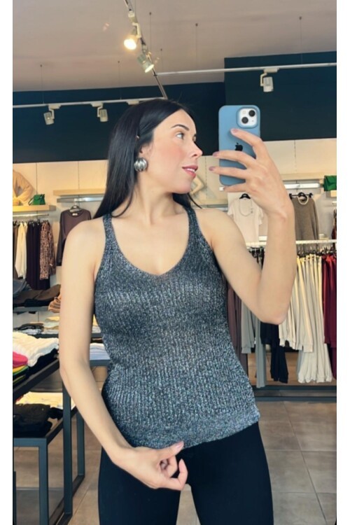 Kadın Askılı Merserize Parlak Bluz