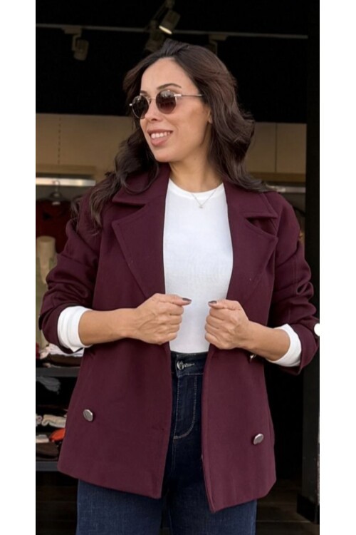 Kadın Düğmeli Kurvaze Kısa kaban