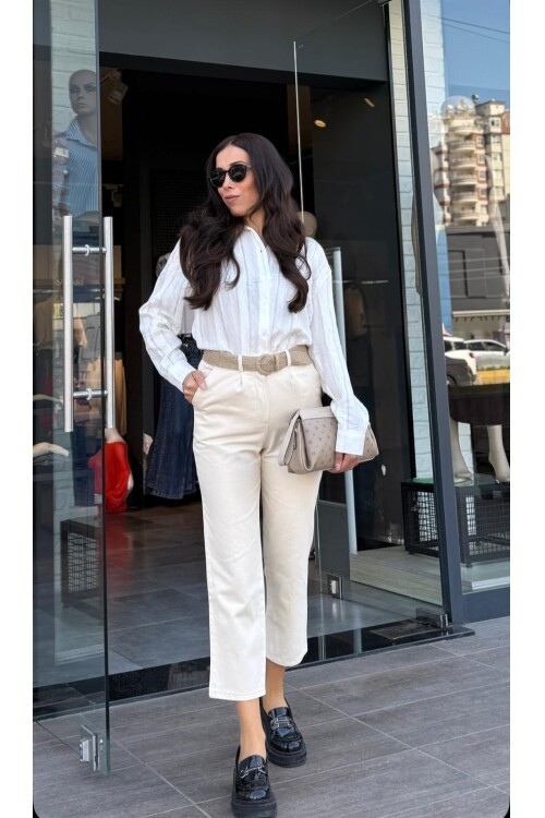 Kadın Kemerli Keten Pantolon