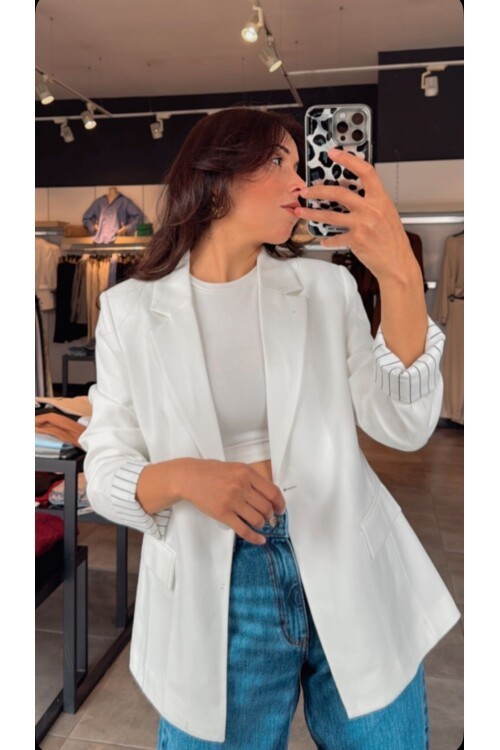 Kadın Keten Görünümlü Blazer Ceket