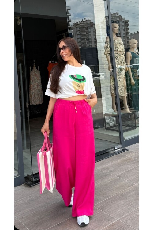 Kadın Keten Yan Cepli Pantolon