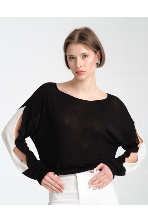 Kadın Kol Yırtmaçlı İki Renkli Merserize