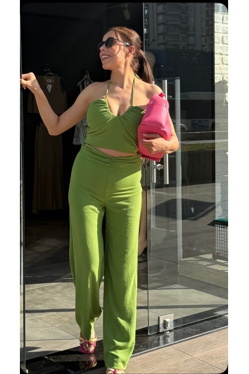 Kadın Krep kumaş Pantolon Bluz Takım