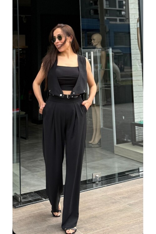 Kadın Krep Kumaş Pantolon Yelek Takım