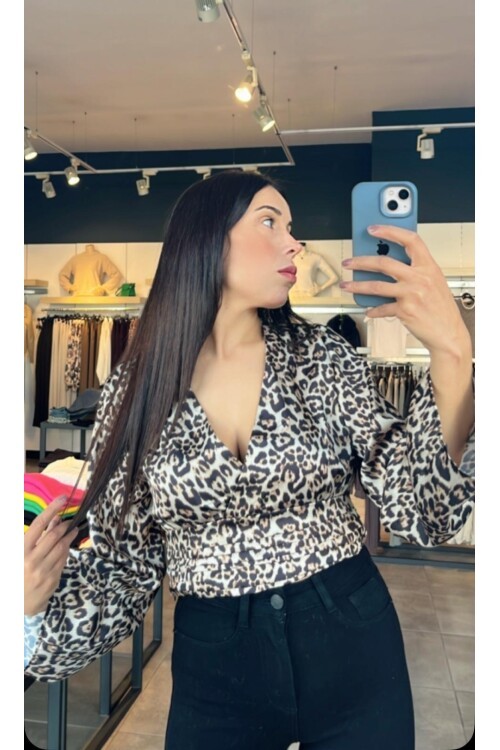 Kadın Leopar Ve Yaka Bluz