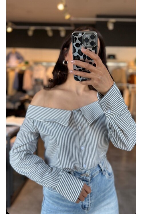 Kadın Madonna Yaka Çizgili Gömlek