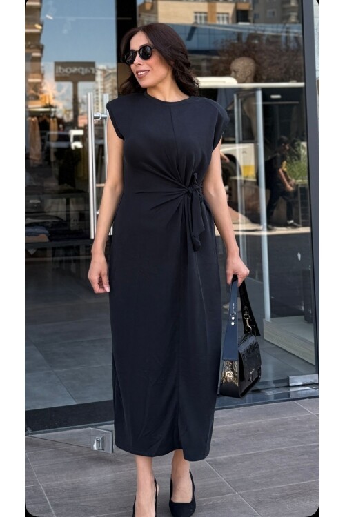 Kadın Maxi Düşük Kol Vatkalı Yandan Bağlamalı Elbisen