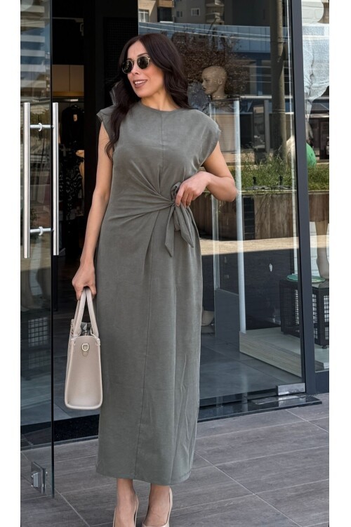 Kadın Maxi Düşük Kol Vatkalı Yandan Bağlamalı Elbisen