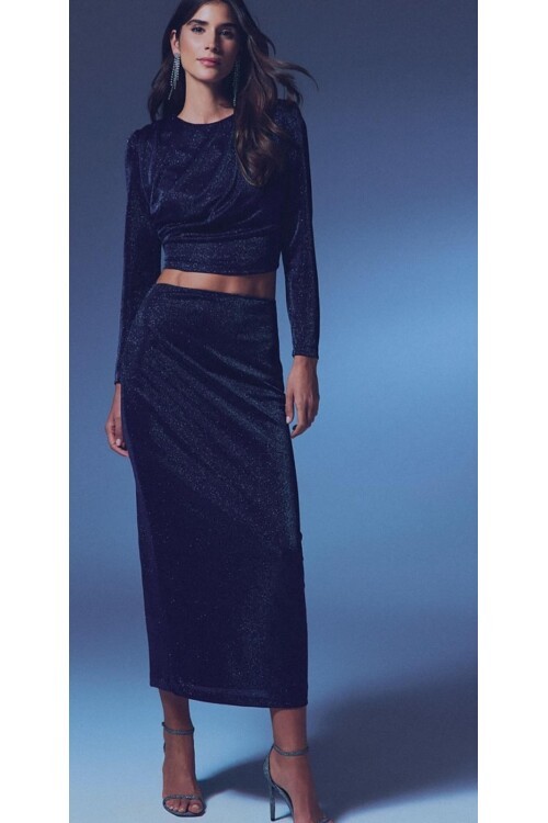 Kadın Omuz Detaylı Parlak Bluz