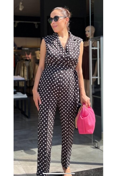 Kadın Puantiyeli Kolsuz Uzun Tulum