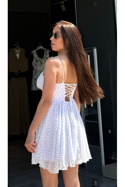 Kadın Şık Sırt Çapraz Detaylı Askılı Şifon Mini Elbise