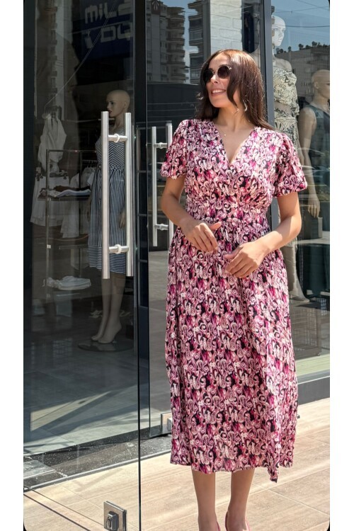 Kadın Yarım Kol Kesenli Keten Elbise