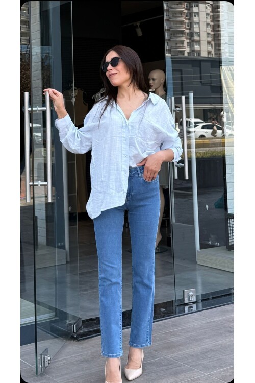 Kadın Yüksek Bel Ligralı Jean Pnt