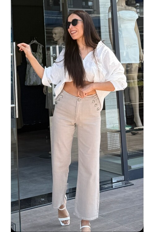 Kadın Yüksek Bel Palazzo Jean Pantolon